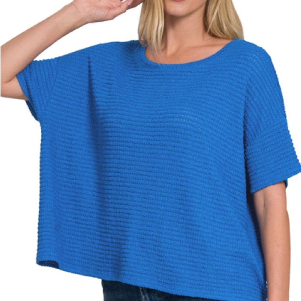 Zenana Outfitters Textured Boxy Top in Bright Blue